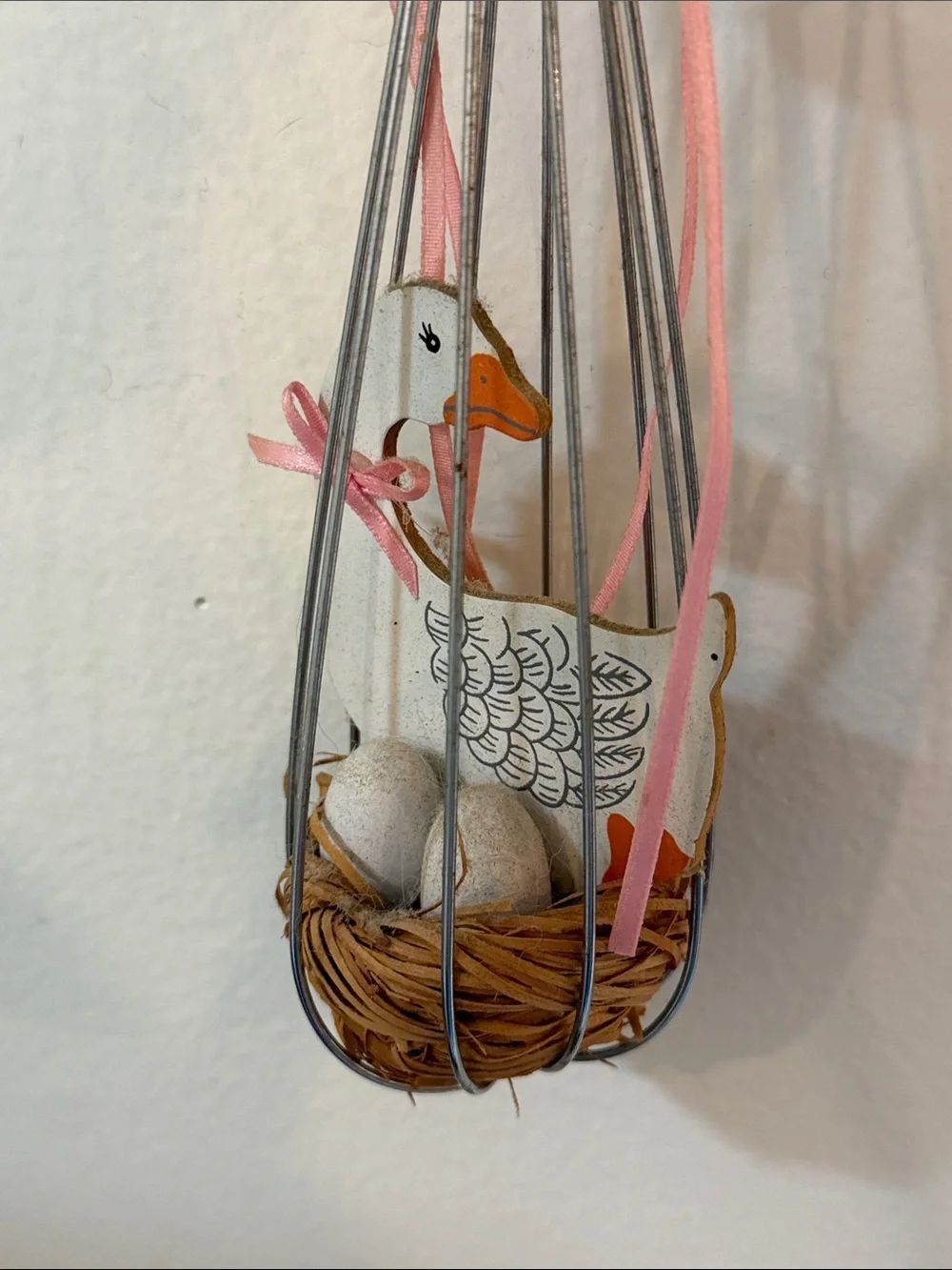 Pink Ribbon Nesting Duck Hanging Wall Decor